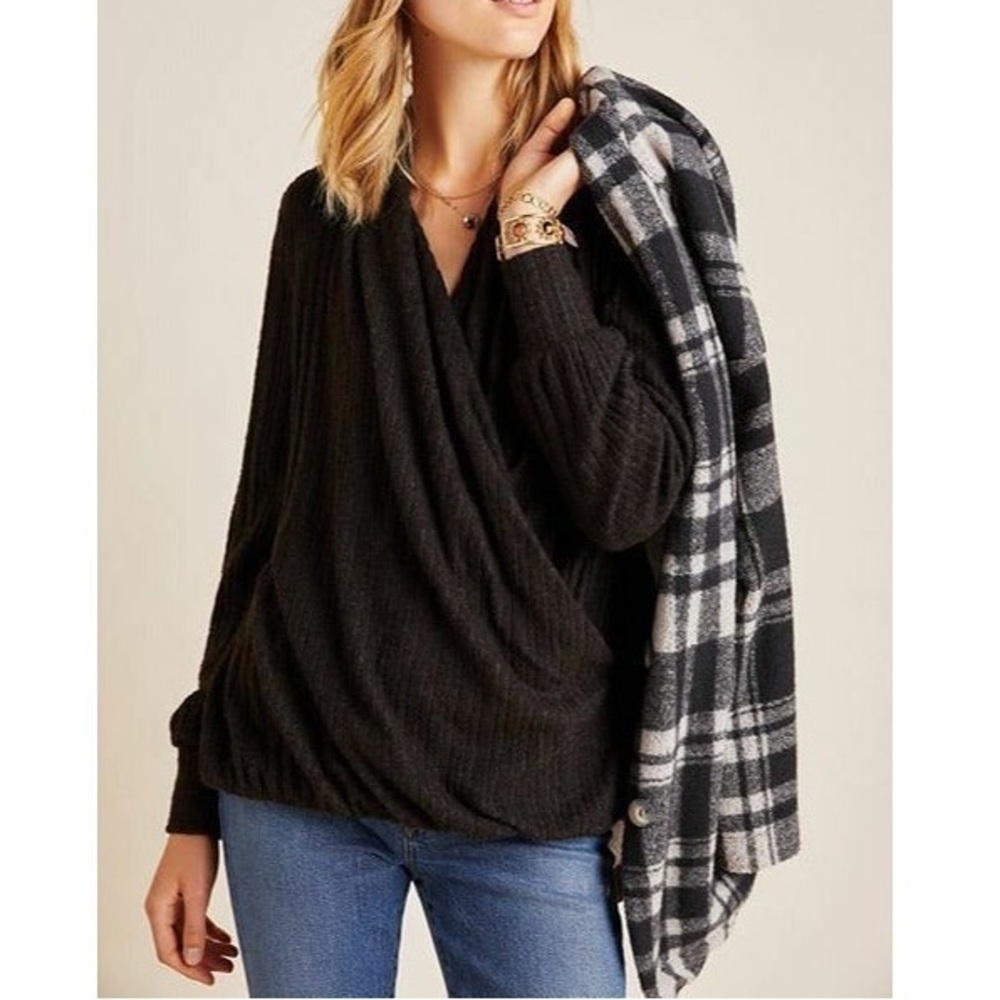 MAEVE Anthropologie Rafaela Hacci Surplice Top Brown Size Small